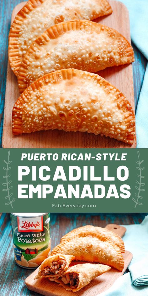 Shortcut Puerto Rican Picadillo Empanadas Recipe - Fab Everyday Puerto Rican Empanadas Recipe, Empanadas Puerto Rican, Puerto Rican Picadillo, Picadillo Empanadas, Puerto Rican Empanadas, Puerto Rican Style, Beef Empanadas Recipe, Picadillo Recipe, Puerto Rican Dishes