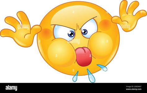 Download this stock vector: Angry mischievous emoji emoticon face making a grimace, sticking out his tongue and playing with his hands for misbehavior. - 2G02WA7 from Alamy's library of millions of high resolution stock photos, illustrations and vectors. Mischievous Emoji, Scared Emoji, Angry Emoticon, Emoji Feliz, Upward Facing Dog Pose, Sticking Tongue Out, Angry Emoji, Emoticon Faces, Emoji Backgrounds