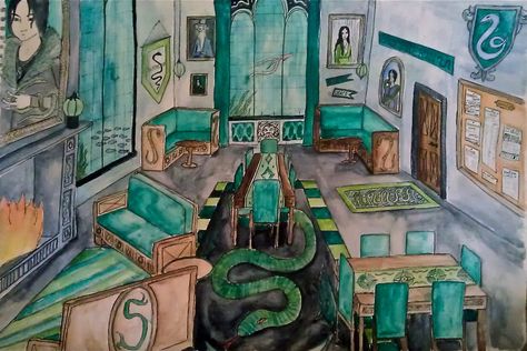 Slytherin House Common Room, Slytherin Common Room Layout, Hogwarts Legacy Slytherin Common Room, Slithering Common Room, Slytherin Common Room Art, Fantasic Beast, Slytherin Common Room, Slytherin Stuff, Gryffindor Common Room