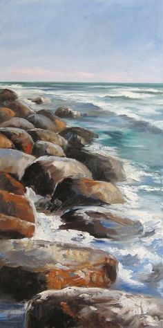 Seascapes Art, Beach Art Painting, Landscape Art Painting, Ocean Painting, Beach Painting, Water Painting, Painting Art Projects, Pastel Art, Seascape Paintings