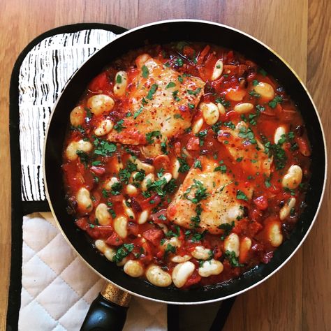 Cod, Chorizo and Butter Bean Stew – Fortnightly Recipe Cod With Chorizo, Fish And Chorizo Recipes, Cod And Chorizo, Cod And Chorizo Recipes, Butter Bean Stew, Cod Fish Recipes Baked, Cod Stew, Chorizo Soup, Grilled Swordfish