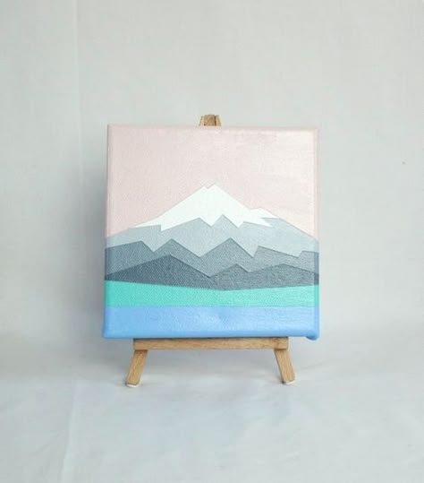 40 Easy Acrylic Painting Ideas on Canvas Mount Taranaki, Art Mini Toile, Geometric Mountain, Small Canvas Paintings, Simple Canvas Paintings, Landscape Landscape, Cute Canvas Paintings, Easy Canvas Art, Minimalist Landscape