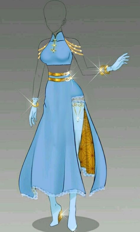 Oc Dress, Goddess Outfit, Fashion Design Template, Manga Clothes, Clothing Sketches, Art Outfits, Gold Outfit, Drawing Anime Clothes, Anime Dress