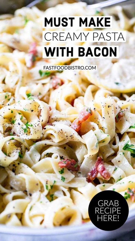 Creamy Pasta With Bacon, Fast And Easy Dinner, Tagliatelle Recipe, Bacon Pasta Recipes, Pasta With Bacon, Tagliatelle Pasta, Creamy Pasta Recipes, Fast Dinner, Cream Pasta