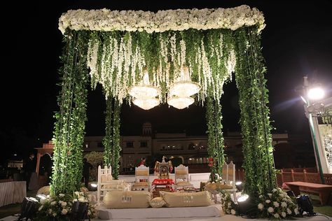 Indian wedding, wedding decor wedding mandap themed wedding mandap traditional wedding floral mandap wedding celebrations, serene mandap, floral mandap, dreamy mandap, floral grandeur mandap, lush green fern mandap Mandap Floral Decor, White And Green Mandap, White And Green Indian Wedding Decor, Green Indian Wedding Decor, Green Mandap, White Rose Border, Jai Mahal Palace Jaipur, Green Indian Wedding, Mandap Wedding