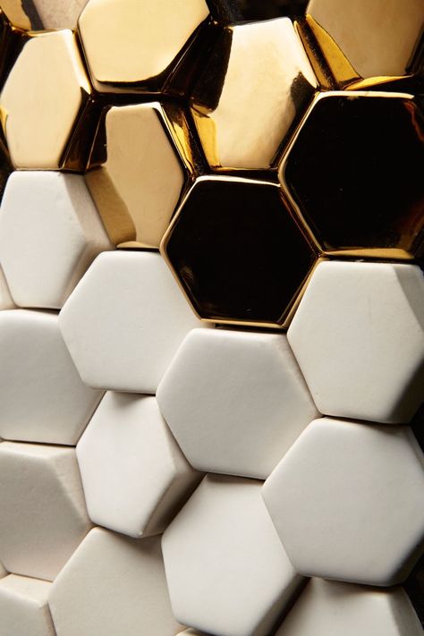 Facets of Gold | Maggie Overby Studios Hexagonal Tiles, 3d Tiles, Material Textures, Hexagon Tiles, Materials And Textures, Color Textures, Tile Patterns, Wall Panels, Textures Patterns