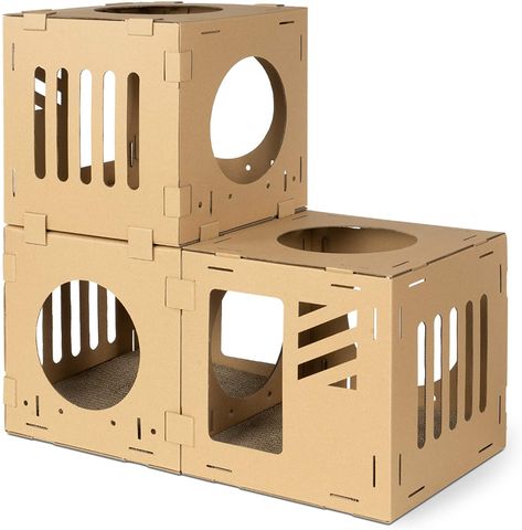 Amazon.com : Navaris Modular Cardboard Cat House - DIY Corrugated Cardboard Configurable Play Tower Condo for Small Cats, Kittens, Rabbits - 3 Cubes : Pet Supplies Cat House Diy Cardboard, Diy Jouet Pour Chat, Katt Diy, Diy Trinkets, Kat Diy, Chat Diy, Cardboard Cat House, Cardboard Cat Scratcher, Niche Chat