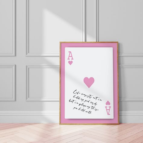 Hearts Playing Cards, Minimalist Font, Junk Mail, Ace Of Hearts, Bar Cart Decor, Standard Paper Size, Etsy Printable Art, Pink Wall Art, Pink Walls