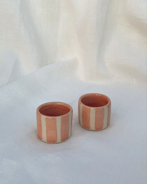 wheelthrown ceramic espresso cups in stripes Pottery Painting Espresso Cups, Ceramic Esspreso Cup, Clay Espresso Cups Diy, Espresso Mugs Pottery, Handmade Espresso Cups, Espresso Ceramic Cups, Clay Espresso Cups, Ceramics Cup Ideas, Pottery Espresso Cups