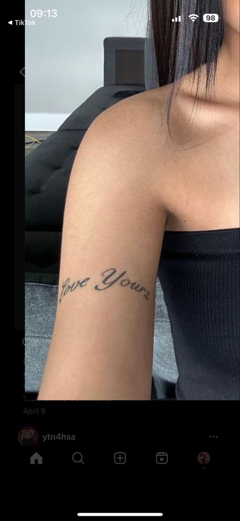 Grown Woman Tattoo, 4 Your Eyes Only Tattoo, Love Yourz Tattoo On Arm, Money Motivated Tattoo, Love Yourz Tats, Blessed And Highly Favored Tattoo, Sonder Tattoo Fonts, 4lifers Tattoo, Lil Tattoos Ideas Simple