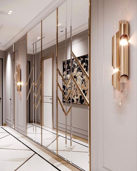 Luxury Mirror Wall, Entryway Light Fixtures, Elegant Entryway, Entryway Inspiration, Entryway Lighting, Modern Lighting Design, Mirror Design Wall, Foyer Design, Lobby Design