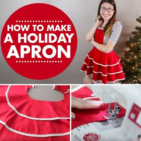 Easy DIY holiday apron for beginners!                                                                                                                                                                                 More Diy Aprons, Apron Diy, Holiday Apron, Ruffle Apron, Diy Apron, Holiday Aprons, Apron Sewing Pattern, Sewing Courses, Christmas Aprons