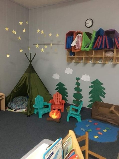 Camping Crafts Preschool, Sunday School Themes, Camping Dramatic Play, Crafts Classroom, Camping Preschool, Camping Theme Preschool, Forest Classroom, Camping Room, Daycare Themes