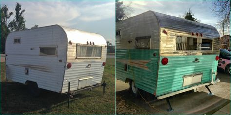 Vintage Campers Trailers, Vintage Caravan, Vintage Travel Trailers, Trailer Remodel, Small Potted Plants, Vintage Trailer, Vintage Trailers, Real Plants, Vintage Camper