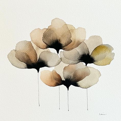 Watercolor Petals, Hur Man Ritar Blommor, Abstract Watercolor Paintings, Abstract Watercolor Flower, Sepia Art, Wabi Sabi Painting, Neutral Watercolor, Paintings On Paper, Autumn Watercolor