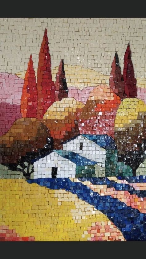 Mozaic Desene, Landscape Mosaic, Mosaic Tiles Crafts, Mosaic Art Diy, Paper Mosaic, Mosaic Flower Pots, Mosaic Garden Art, Mosaic Art Projects, Mosaic Stained