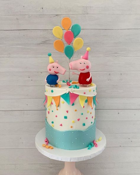 Birthday Cake Wallpaper, Small Peppa Pig Birthday Cake, Homemade Peppa Pig Birthday Cake, Peppa Cake, Peppa Pig Cake 2 Tier, Mr Dinosaur Peppa Pig Cake, Purple Peppa Pig Cake, Cake Designs For Boy, Peppa Pig Birthday Cake