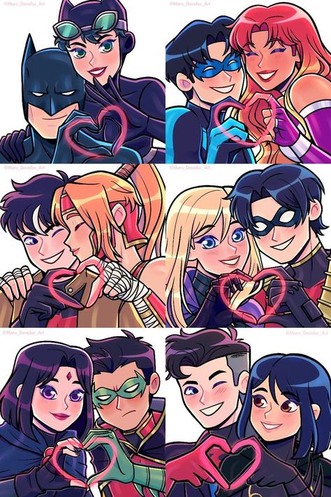 Batfamily Fanart, Teen Titans Go Characters, Sweet Relationship, Teen Titans Love, Robin And Raven, Dc Couples, Nightwing And Starfire, Relationship Comics, Teen Titans Fanart