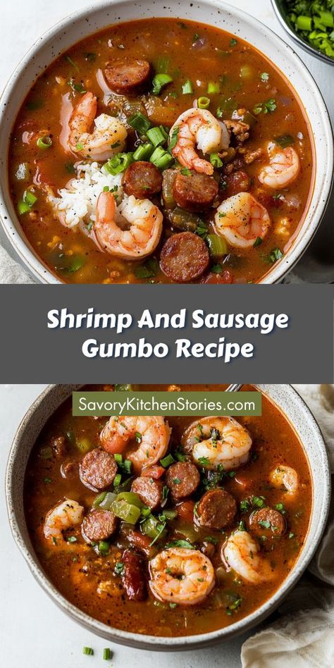 Looking for a comforting dish that’s bursting with flavor? Our Shrimp and Sausage Gumbo is the perfect blend of seafood and spices, ideal for any seafood dinner idea! Save this recipe for a delicious meal that will impress your family and friends tonight! Shrimp Gumbo Recipe Easy, Easy Shrimp Gumbo, Shrimp And Sausage Gumbo Recipe, Shrimp Gumbo Recipe, Sausage Gumbo Recipe, Gumbo Recipe Easy, Shrimp And Sausage Gumbo, Seafood Gumbo Recipe, Gumbo Recipe Sausage