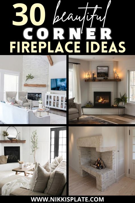 30 Cozy Corner Fireplace Ideas to Bring Warmth to Your Space Corner Brick Fireplaces, Corner Fireplace Layout, Corner Fireplace Decor, Corner Wood Stove, Corner Fireplace Living Room, Corner Gas Fireplace, Long Narrow Living Room, Dining Room Corner, Fireplace Facing