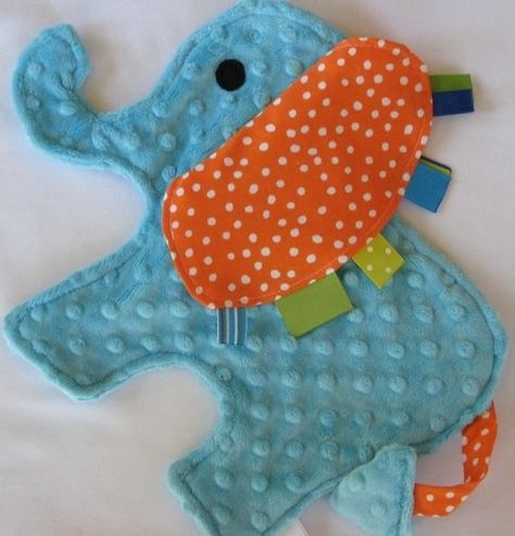 Baby Tag Toy, Taggie Toys, Taggie Blanket, Easy Baby Blanket, Baby Presents, Baby Sewing Projects, Blue Elephant, Floppy Ears, Baby Projects