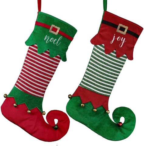 Knitted Stocking, Christmas Stocking Decorations, Cute Christmas Stockings, Elf Stocking, Elf Decorations, Green Xmas, Parents Christmas, Sock Set, Christmas Stocking Gifts