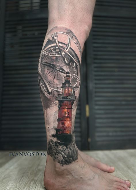 Let it guide you like a #beacon fire. Lighthouse Tattoo Design, Rick Tattoo, Polka Tattoo Designs, Ship Tattoo Sleeves, Lighthouse Tattoos, Arrow Forearm Tattoo, Ship Tattoos, Trash Polka Tattoos, Nautical Tattoo Sleeve