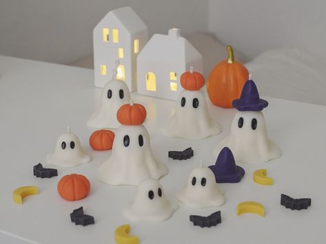 Ghost Candle Bundle Set - Halloween Party Decorative Gift Spooky Room Pumpkin Art Decor Funny Cute Wizard Design Handmade Craft For Mom Her Craft For Mom, Spooky Room, Wizard Design, Cute Wizard, Ghost Candle, Ghost Candles, Log Candles, Ground Coffee Beans, Cotton Blossom