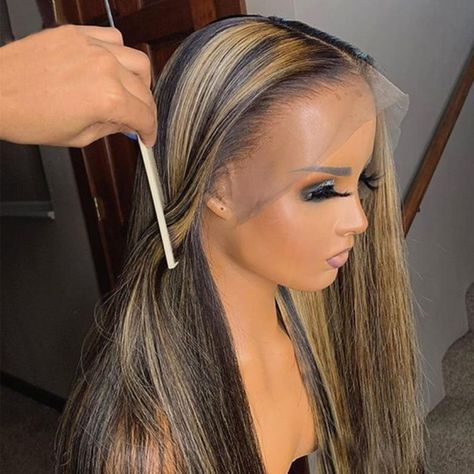 Wig ombre 1B/27 highlight lace front human hair honey blonde | Etsy Blonde Wig Straight, Honey Blonde Wig, Baby Hair Brush, Honey Blonde Highlights, Wig Straight, Ombre Lace, Lace Front Human Hair, Human Hair Lace Wigs, Luxury Hair