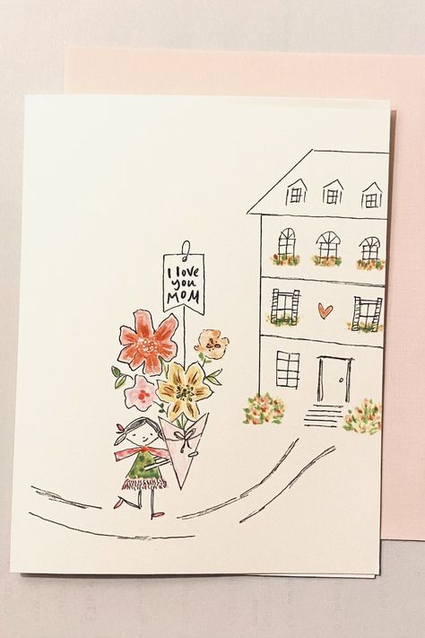 Mother’s Day Card Idea Aesthetic, Cute Drawings For Mother’s Day Cards, Hand Painted Happy Birthday Cards, Artistic Mothers Day Cards, Cool Mothers Day Cards, Easy To Draw Mothers Day Cards, Mother’s Day Card Watercolors, Mothers Day Cute Cards, Mother’s Day Cute Drawing