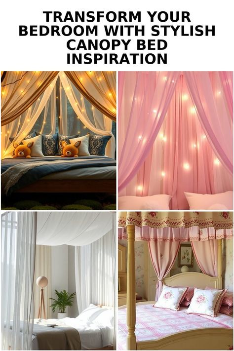 Transform your bedroom into a dreamy sanctuary with these 10 stunning canopy bed ideas. From minimalist designs to opulent drapes, these styles blend ... Curtains At Head Of Bed, Queen Size Canopy Bed Curtains, Canopy Bed With Bookshelf, How To Style Canopy Bed, Floating Bed Canopy, Canopy Diy Bedroom, Cozy Bed Canopy, Canopy Bed Ideas For Adults Diy Bedroom, Diy Bed Canopy Easy