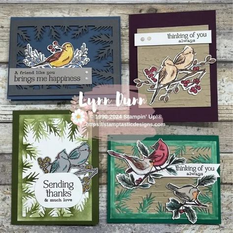 Winterly Tree Tops Card Ideas - Lynn Dunn - Stamptastic Designs LLC Cards With Birds, Stamptastic Designs, Joy Fold Card, Christmas Card Tutorials, Card Making Tutorials, Christmas Stamps, Christmas Cards To Make, Tree Tops, Fun Fold Cards