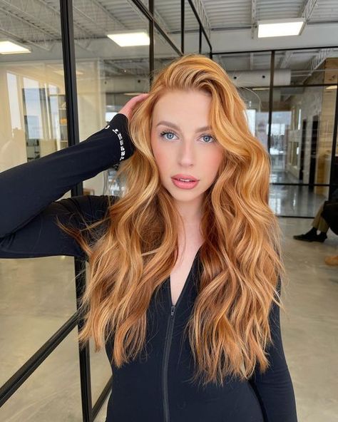 Light Copper Hair With Highlights, Short Hair Copper Highlights, Apricot Hair Color Peach Rose Gold, Russet Hair Color, Blonde To Red Hair Before And After, Copper Hair With Shadow Root, Gingerbread Caramel Hair, Babylights And Balayage, Light Red Hair