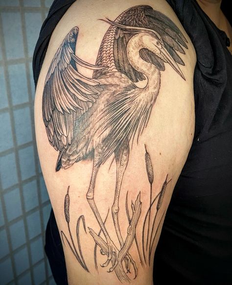 Tattoo Calf, Heron Tattoo, Sleeve Tattoo, Skull Tattoo, Sleeve Tattoos, Tattoo Ideas, Tattoos, Art