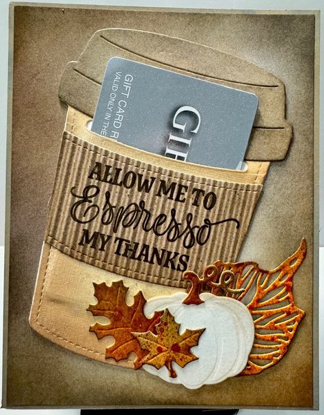 Coffee Cup gift card thank you  - Scrapbook.com Bee Paper, Stencil Stickers, Sticker Storage, Tim Holtz Sizzix, Doodlebug Design, Ranger Ink, Coffee Cup Gifts, Card Organizer, Autumn Coffee