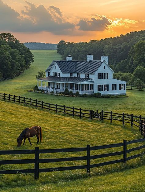 House In Countryside, Beautiful Places In Usa, House With Land, Nice Homes, Dream Farm, Future Buildings, Southern House, Farm Lifestyle, Future Farms