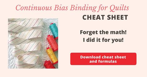 Continuous bias binding - cheat sheet and formulas - learn how to calculate how much fabric you need to make the desired length of your binding. #quiltbindingtutorial #continuousbiasbinding Continuous Bias Binding, Lone Star Quilt Pattern, Tree Quilt Block, Quilt Binding Tutorial, Tee Shirt Quilt, Sewing Tricks, Shirt Quilts, Binding Tutorial, Easy Lessons