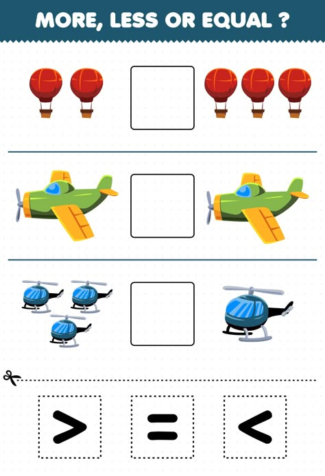 Balloon Airplane, Math For Preschoolers, Transportation Preschool Activities, Transportation Preschool, Cut And Glue, Game For Children, More And Less, Abstract Vector, Math For Kids