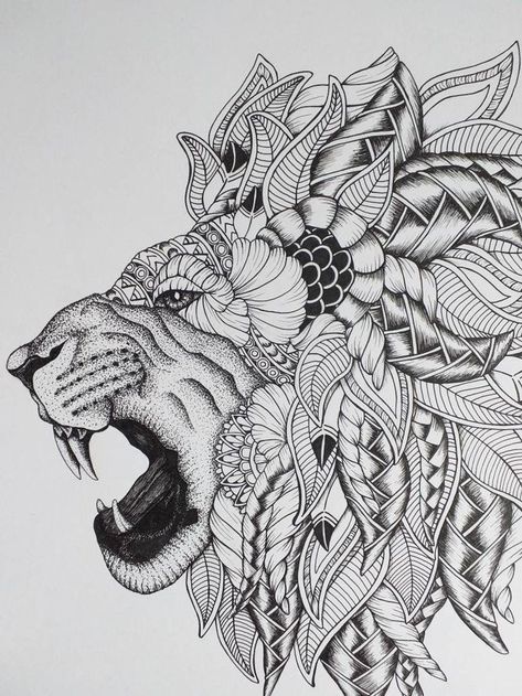 Zentangle Animals Art, Unique Mandala Art, Mandala Art Design, Animal Mandala, Lion Mandala, Dekorasi Bohemia, Zentangle Animals, Lion Drawing, Zentangle Artwork