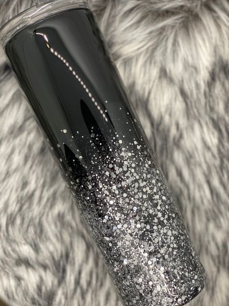 Black Glitter Tumbler Ideas, Silver Glitter Tumblers, Black And Silver Tumbler, Black White And Gold Glitter Tumbler, Black Sparkle Tumbler Cups, Glitter Tumblr, Toy Drive, Black Tumbler, Glitter Tumbler Cups