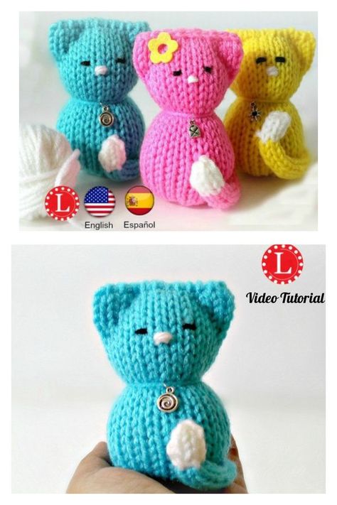 How to Loom Knitting Kitty Cat Amigurumi Loom Knitting Dolls, Loom Knit Animals, Knitted Plushies, Knitting Toys Easy, Loom Knitting Patterns Free, Loom Animals, How To Loom Knit, Loom Knitting Stitches, Toy Knitting Patterns