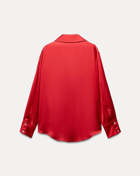 Z A R A FLOWING SATIN SHIRT Price: 3,000 Red Satin Shirt, Cardigan Sweater Dress, Shirt Blouses Tops, Leather Shirt, Satin Shirt, Blazer Vest, Basic Shirts, Collar Shirt, T Shirt Vest