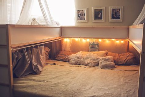 This Mom’s Amazing Ikea Hack Is A Co-Sleeper's Dream Come True Scary Mommy Floor Bed Ikea, Cosleeping Bedroom, Ikea Loft, Ikea Loft Bed, Cosleeping Bed, Cama Ikea, Family Bed, Couple Sleeping, Baby Room Diy