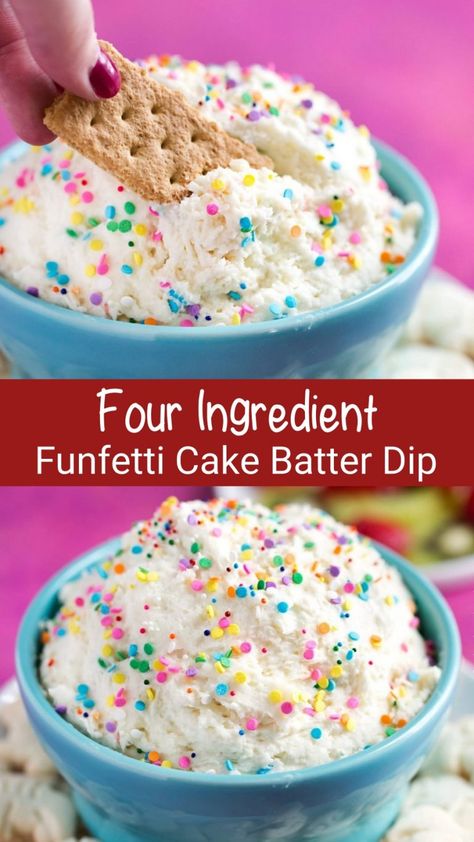 Four Ingredient Funfetti Cake Batter Dip Recipe - CUCINA DE YUNG Funfetti Cake Batter Dip, Funfetti Dip, Cake Batter Dip, Fruit Dips, 3 Ingredient Desserts, Funfetti Cake Mix, Yummy Desserts Easy, 3 Ingredient Recipes, Book Diy