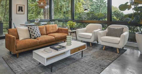 Brown leather couch living room