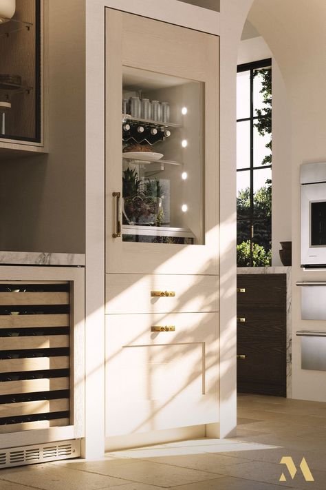 The convertible lower drawer on the Monogram integrated glass door refrigerators has independent temperature controls so it can be used to store fresh food, frozen foods, or wine and beverages. #elevateeverything Glass Door Fridge, Glass Door Refrigerator, Tiny Luxury, Wayne Homes, Glass Fridge, Monogram Appliances, Glass Refrigerator, Beverage Refrigerator, Frozen Foods