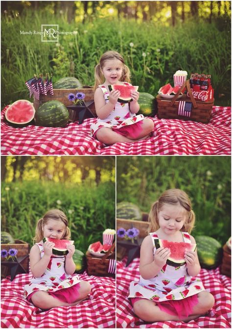 Lyla's Watermelon Picnic // by Mandy Ringe Photography - Mandy Ringe Photography Roommate Calendar, Baby Watermelon Photo Shoot, Picnic Shoot Photo Ideas, Watermelon Photo Shoot, 4th Of July Photo Shoot, Fun Photoshoot Ideas, Watermelon Photo, Watermelon Pictures, Watermelon Picnic