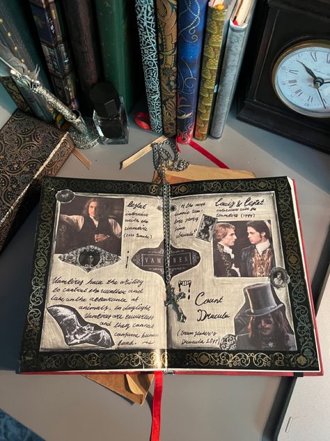 Vampire Journal Ideas, Goth Scrapbook Ideas, Vampire Grimoire, Vampire Scrapbook, Vampire Diaries Journal, Goth Scrapbook, Dark Scrapbook, Vampire Crafts, Vampire Diy