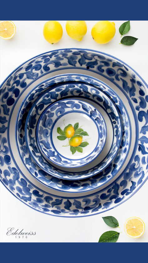 handpainted ceramic bowls made in Italy Mediterranean Ceramic Plates, Plate Painting, Mediterranean Coast, Elegant Decor, Dinner Sets, The Mediterranean, Salad Bowls, Ceramic Plates, Blue And Green