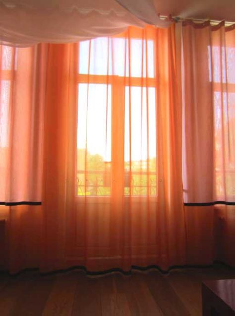 Orange Light   * Curtain by Kimik Design Orange Curtain, Orange Drapes, Orange Curtains, Large Curtains, Industrial Style Kitchen, Inclusive Design, Red Curtains, Shared Bedrooms, Orange Light